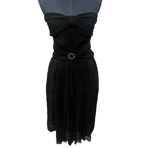 REDUX Charles Chang-Lima Black Silk Jewel Adorned Draped Lace Dress Size 6 - Picture 2 of 11